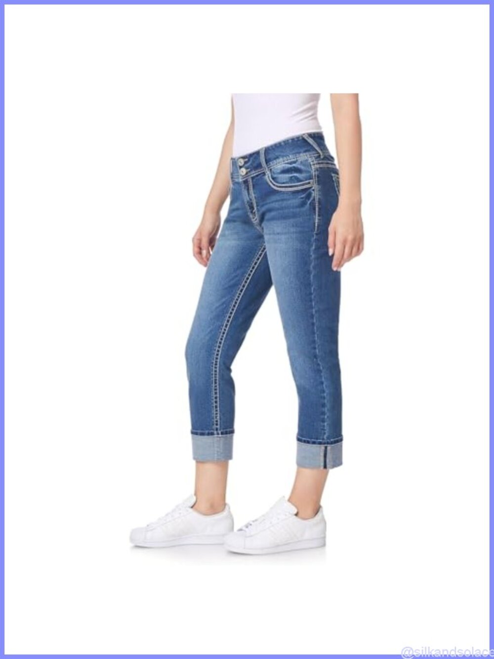 Curvy Cropped Mid Rise Stretch Denim Jeans 23.5 Inseam